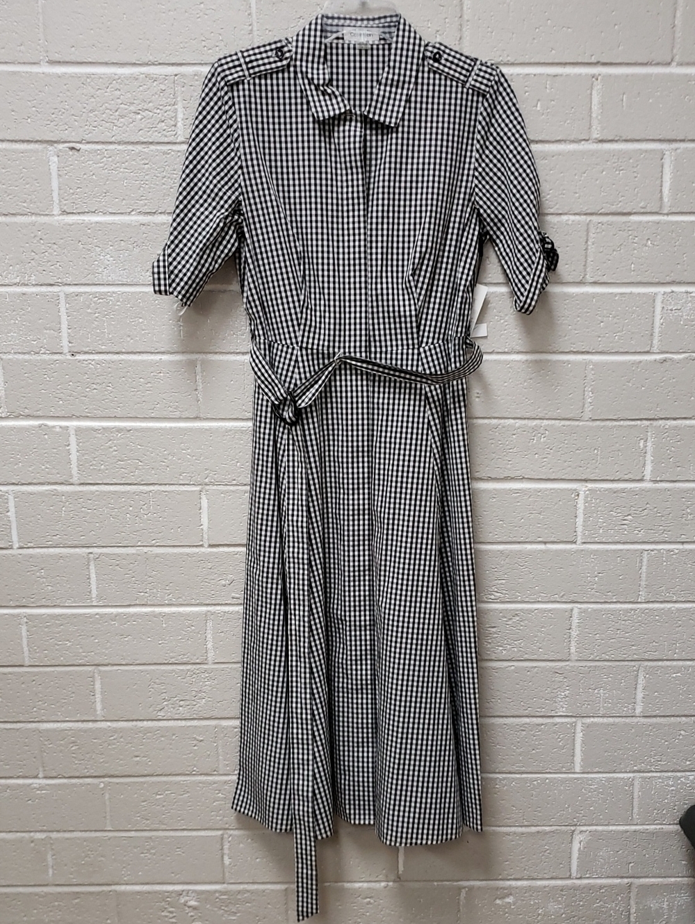 Calvin Klein Black and White Gingham Midi Shirt Dress